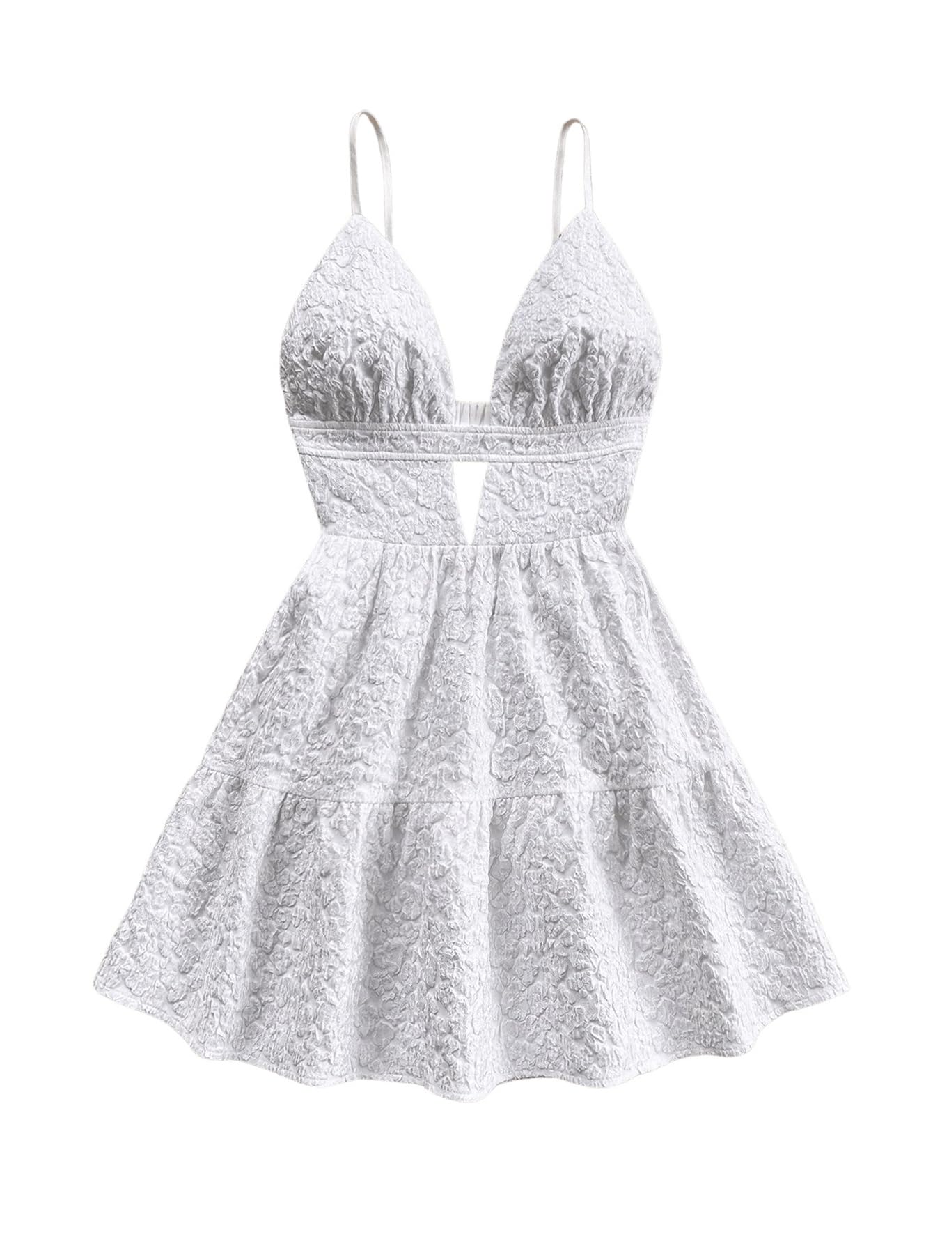 Women's Sleeveless Butterfly Print Cut Out V Neck Tiered Mini Cami Dresses