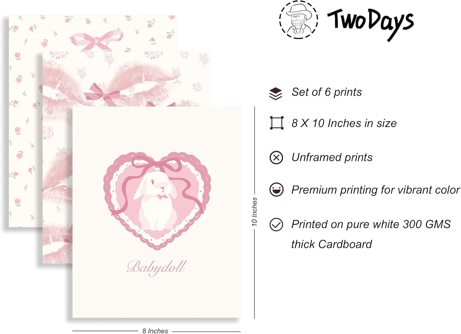 TwoDays Coquette Room Decor Aesthetic, Pastel Pink Bows Posters for Girls Bedroom, Balletcore Wall Art, Girly Kawaii Dollette Prints for Dorm.(8" X 10", Set of 6, UNFRAMED)