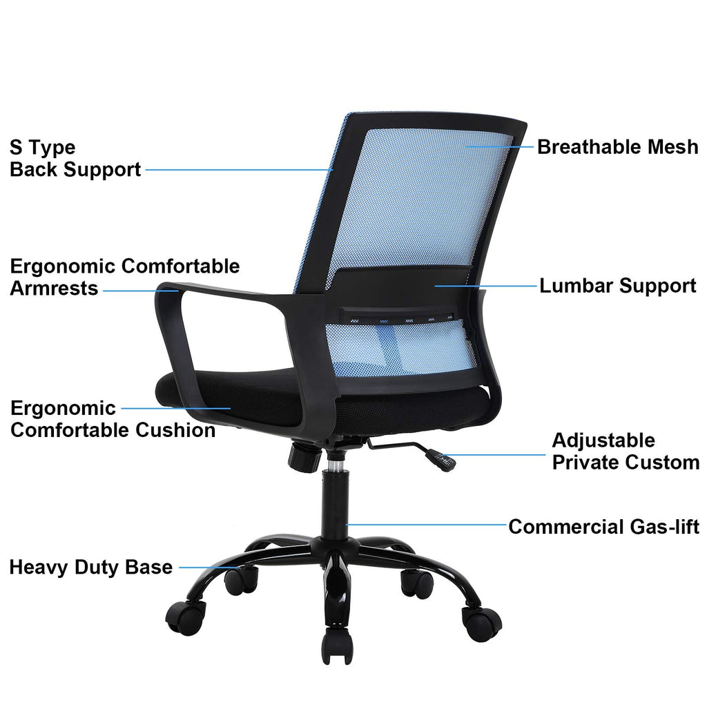 Mid Back Chair with Armrest and Back Support, Modern Executive Adjustable Rolling Swivel Task Chair Comfortable Mesh Chair