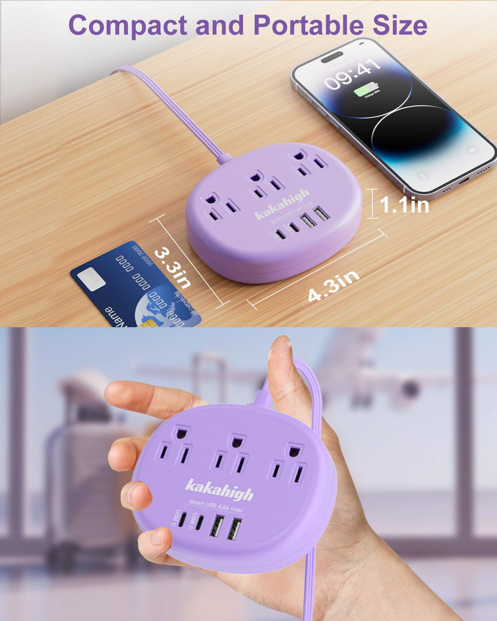 Cute Surge Protector â€?5FT Flat Extension Cord, 3 Outlets, 4 USB Ports (24W)