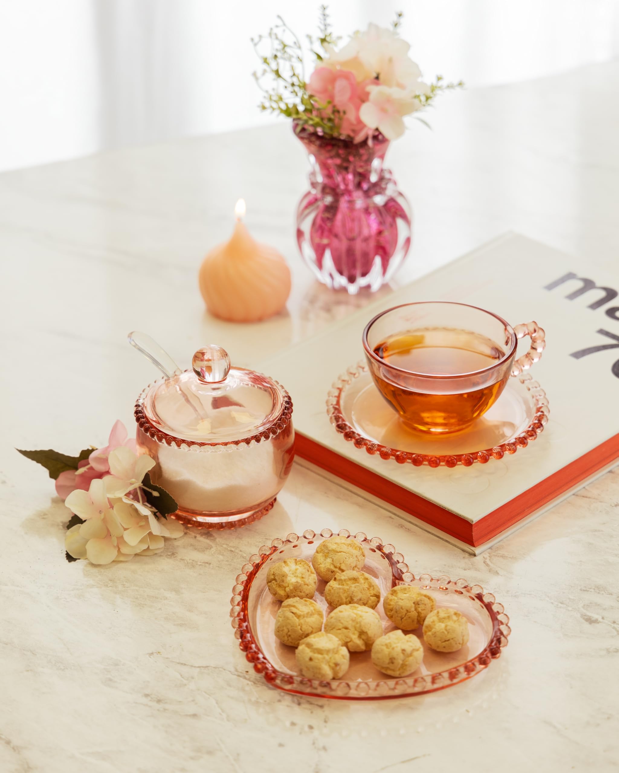Pearl Crystal Beaded Sugar Bowl with Lid and Spoon