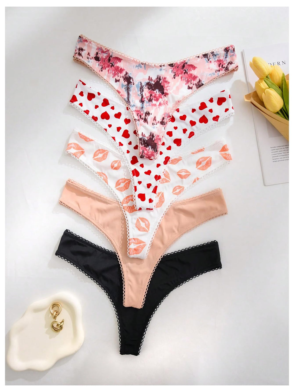 Women's 5 Pack Leopard Print Thongs Low Rise Panties Underwear Sets