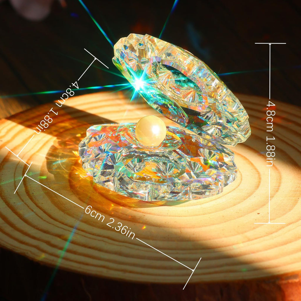 Crystal Glass Figurines Reflective Sea Shell, Glass Shell Figurine with Pearl for Home Decor