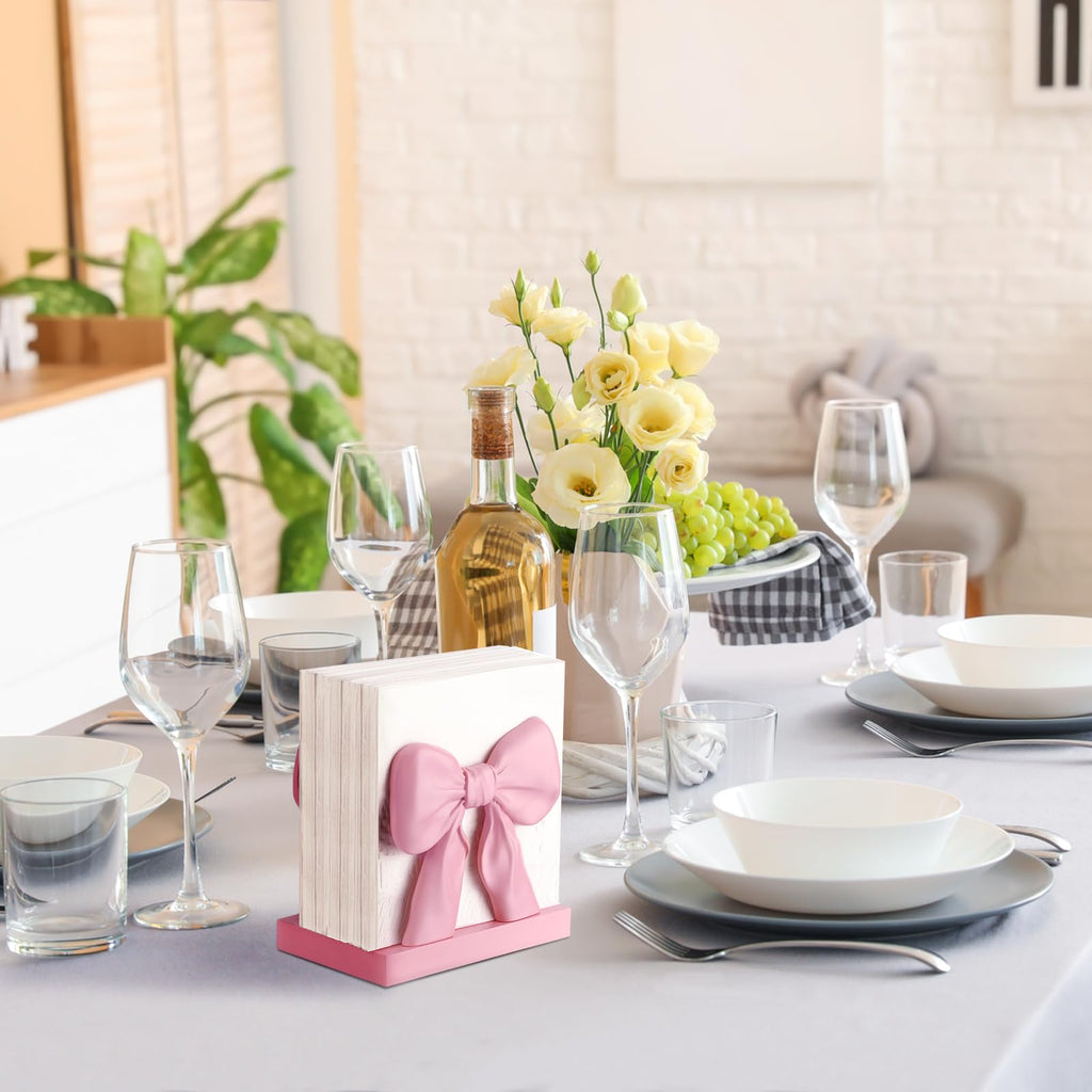 Pink Bow Napkin Holder Cute Kitchen Napkin Holder for Table Standing Paper Storage