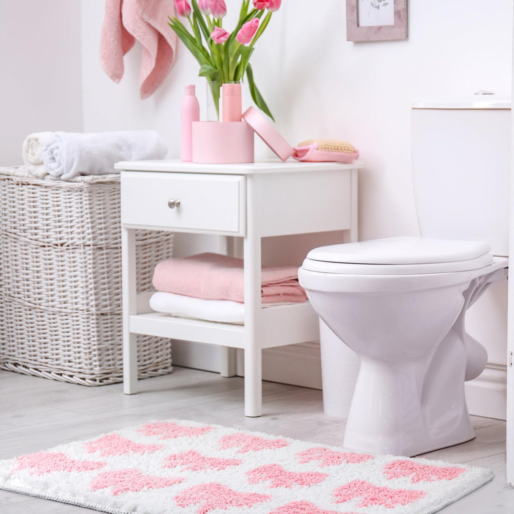 Pink Bow Rug Non Slip Coquette Bathroom Mat Cute Bow Rug 3D Stereoscopic Bow Bath Mat Aesthetic Bath Mat