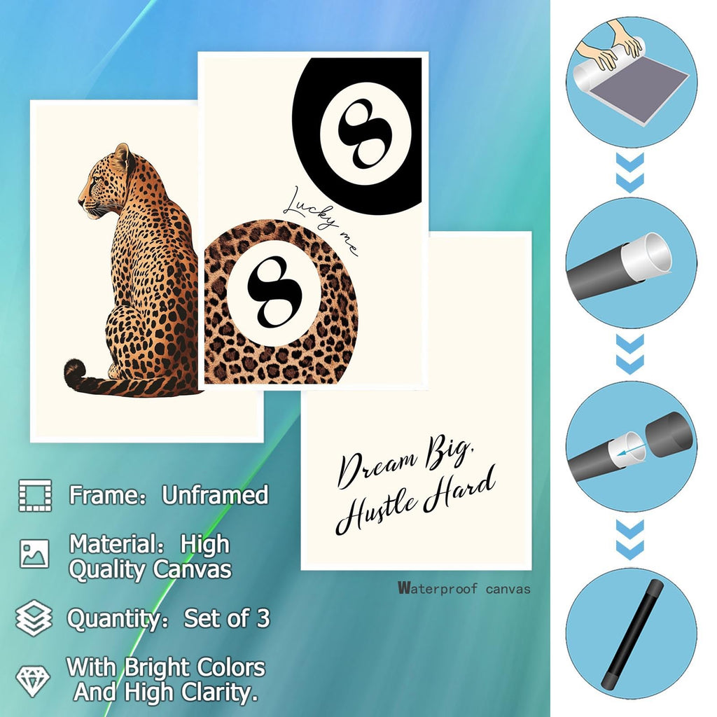 Pink Set of 3 Leopard Wall Art Prints Trendy Girly Cheetah Print Poster for Home Decor 16X24 in Unframed