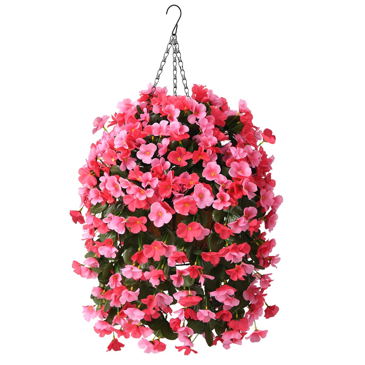 Hanging Flowers Basket for Outdoors Spring Decoration, Faux Silk Begonia in Planter Look Real UV Resistant for Outside
