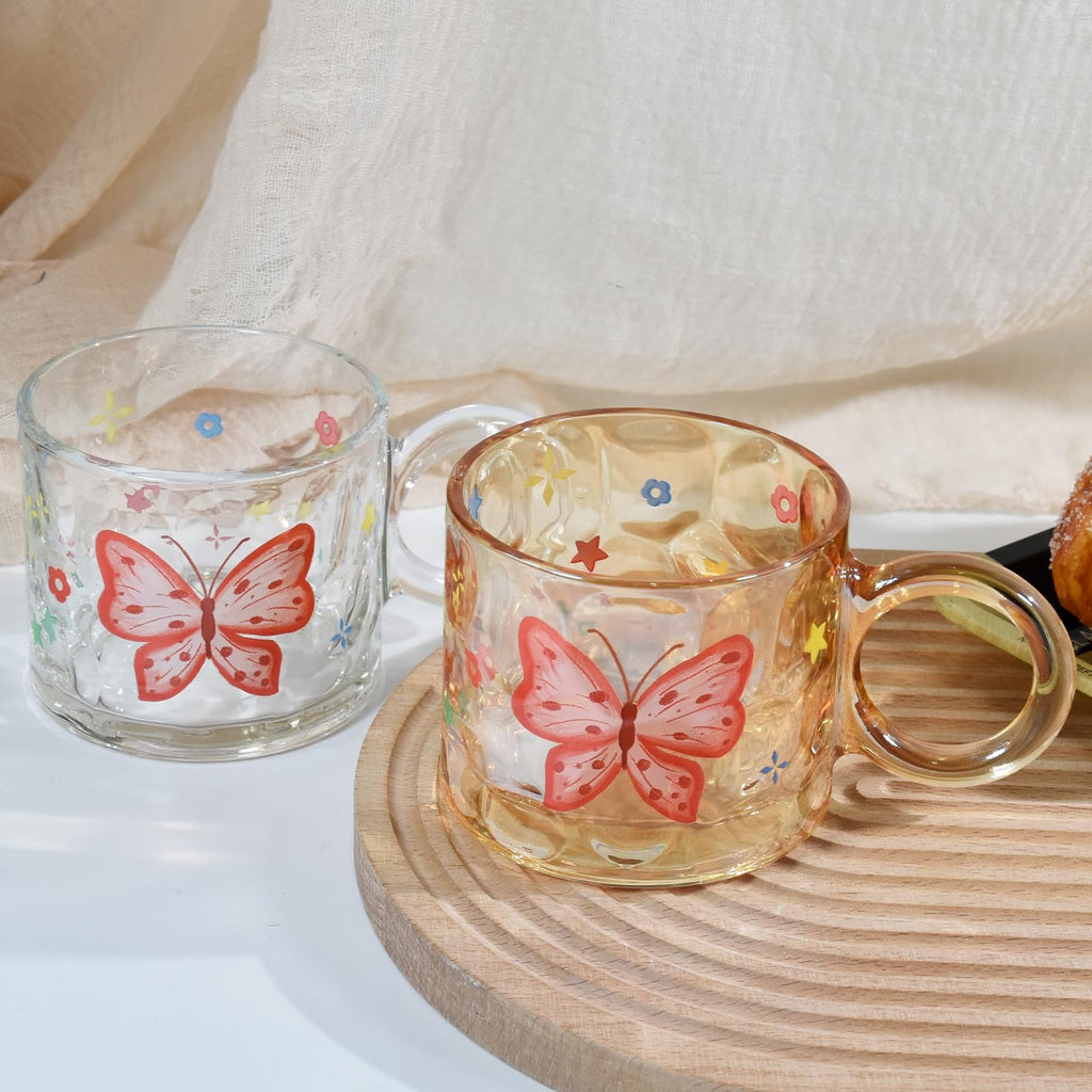 Glass Butterfly l Mugs, 10oz lUnique Glass Cup with Handle