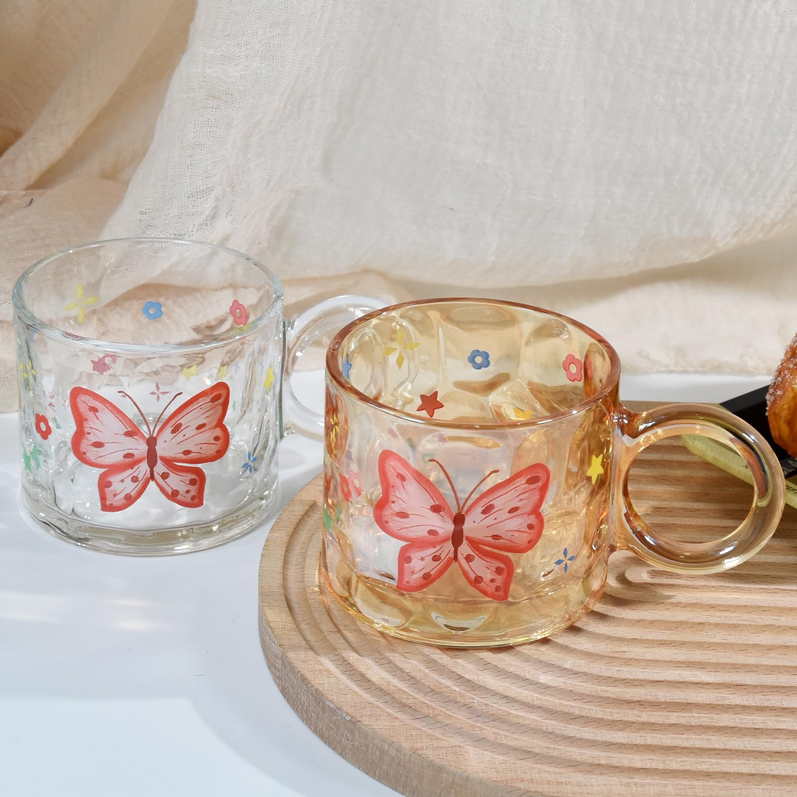 Glass Butterfly l Mugs, 10oz lUnique Glass Cup with Handle