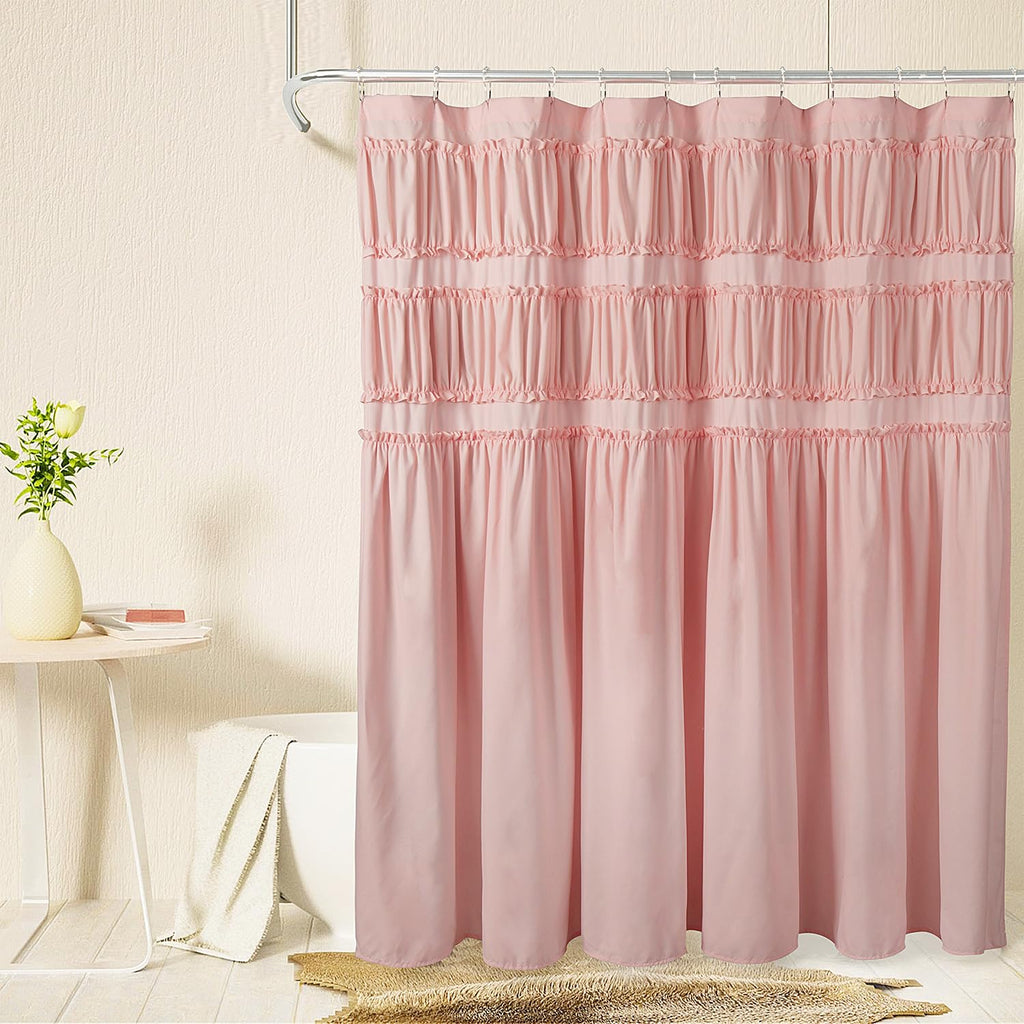 Ruched Ruffled Shower Curtain 72" W x 72" H, Microfiber Rustic Decorative Bath Curtain Boho Décor