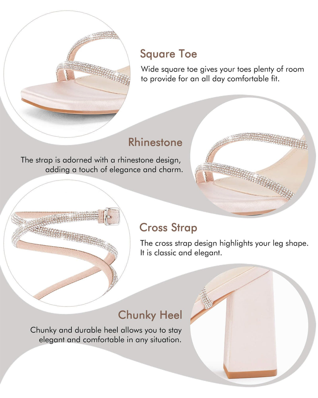 Womens Lace Up Chunky Heels Rhinestone Sandals Square Open Toe High Block Heeled