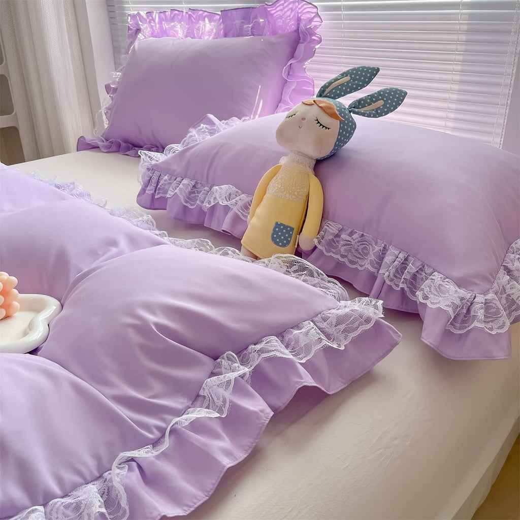 Chic Ruffle Lace Polyester Duvet Cover Set - Bedding-2 Piece Twin Duvet Cover with Zipper Closure - Ultra Soft and Light Weight