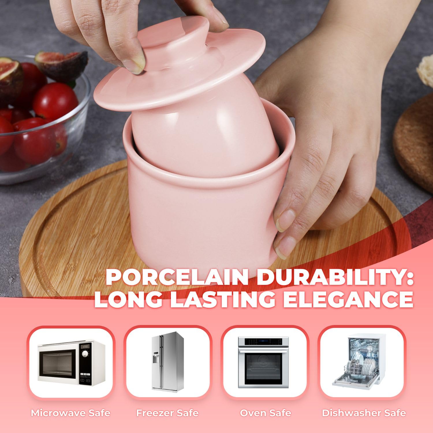 Porcelain French Butter Keeper Crocks with Lids â€?Set of 2 Farmhouse-Style Butter Dishes