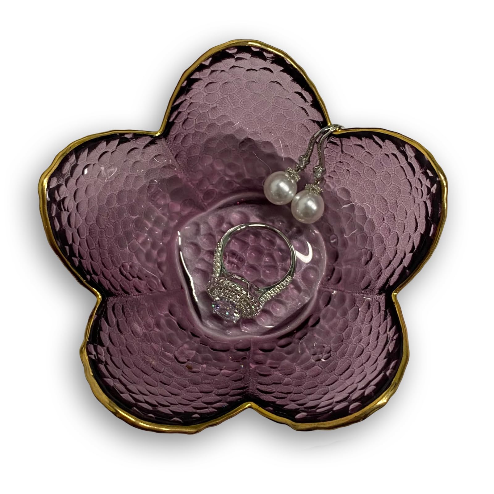 Flower Ring Dish Jewelry Tray, Decorative Glass Trinket Dish, Modern Accent Tray for Vanity Home Décor