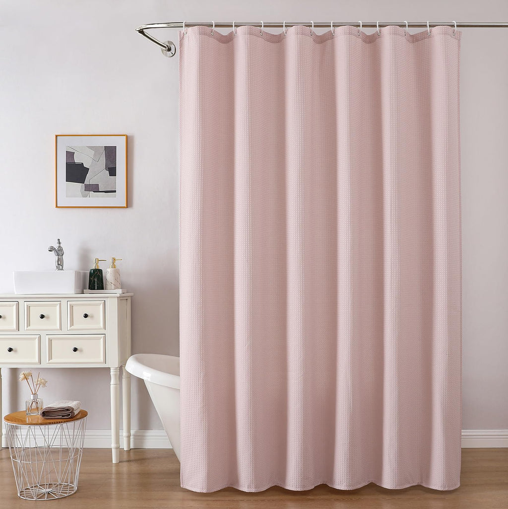 Waffle Textured Heavy Duty Fabric Shower Curtain for Bathroom, Luxury Hotel Weighted 230GSM Bath Curtain with 12 Plastic Hooks, Machine Washable, 72x72