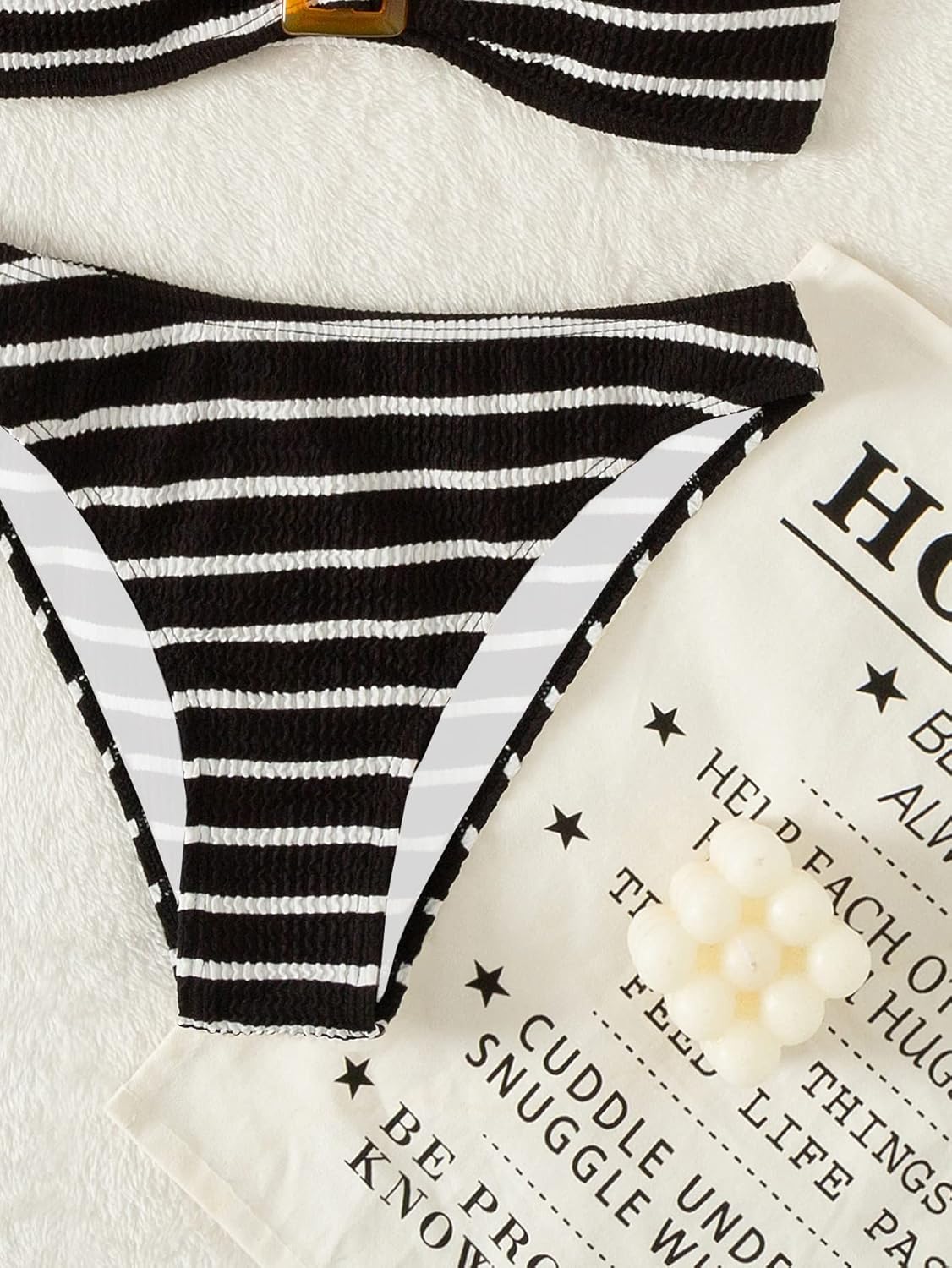 Women's 2 Piece Strapless Swimsuit Striped Bandeau High Waisted Thong Bikini Set Bathing Suit