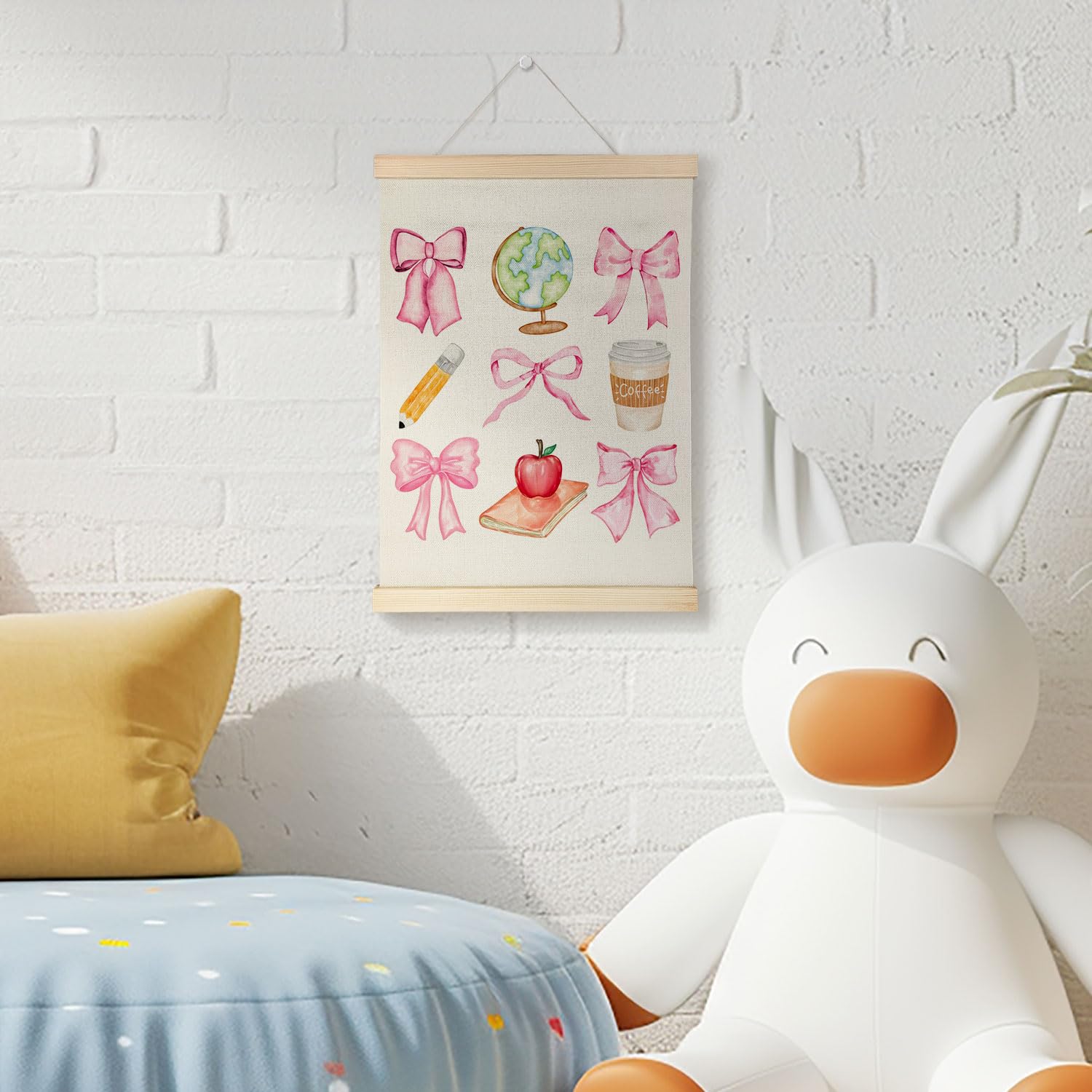 Coquette Teacher Wall Decor - Preppy Teacher Wall Art with Wooden Poster Hanger, for Office & Classroom, 12x16 Inch