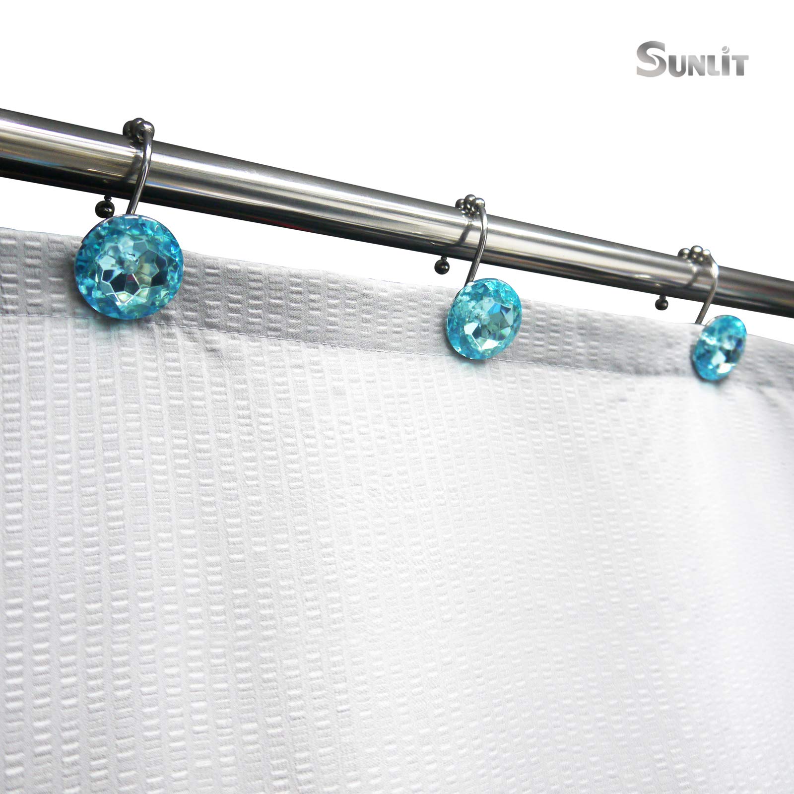 Luxury Design Round Diamond Crystal Gem Bling with Glide Balls Shower Curtain Hooks, Rust Proof Metal Rhinestones Glam Shower Curtain Rings-12 Pack