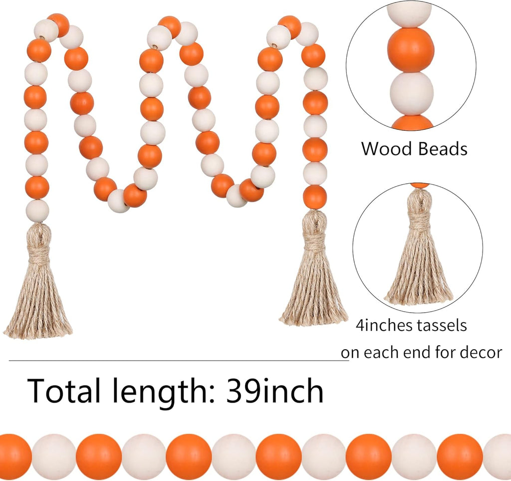 Wood Bead Garland,39in Farmhouse Beads with Tassels Boho Beads for Tiered Tray Decorative Beads Home Decor