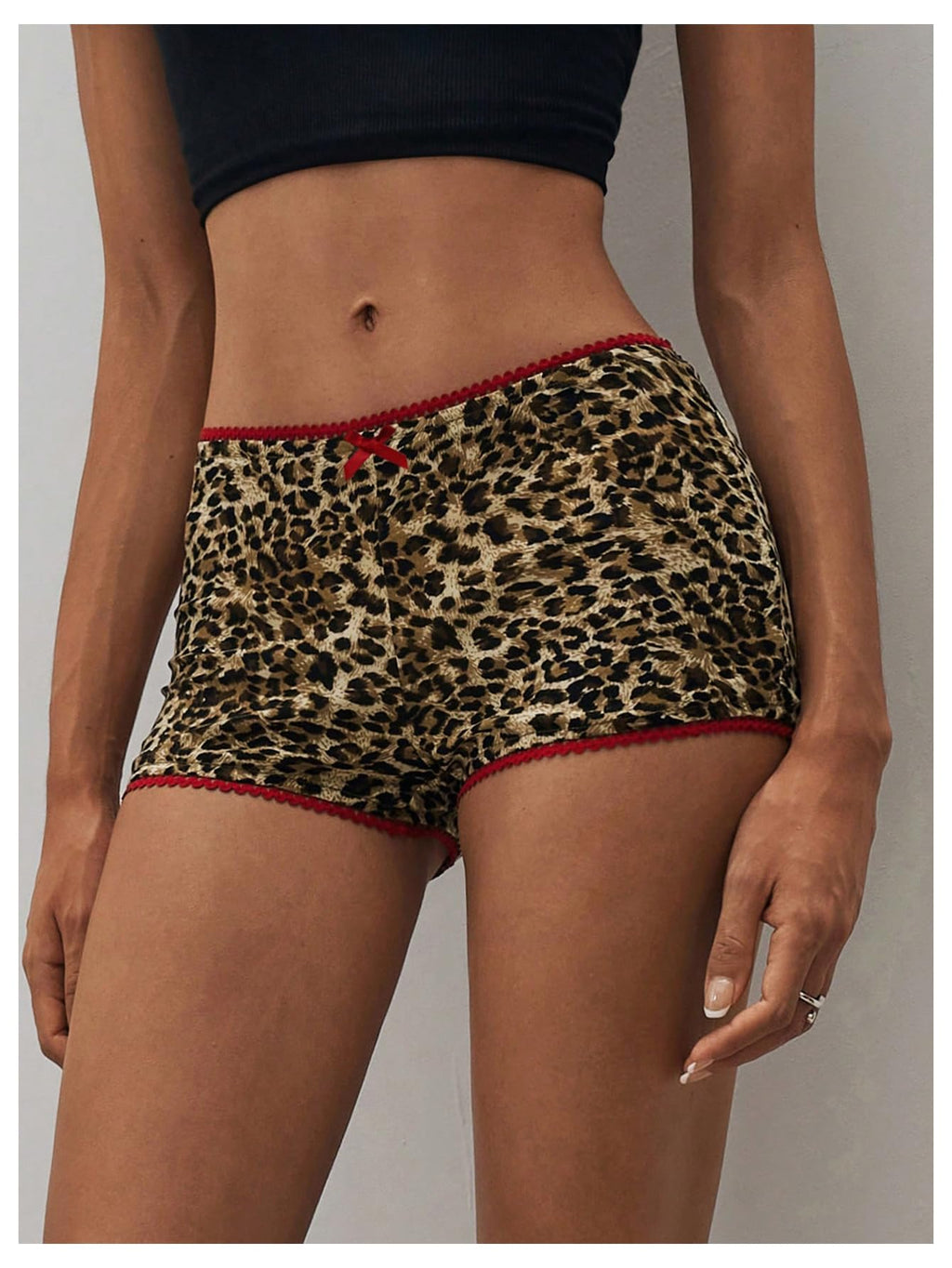 Women's Y2k Low Waist Biker Shorts Leopard Print Lace Trim Track Shorts