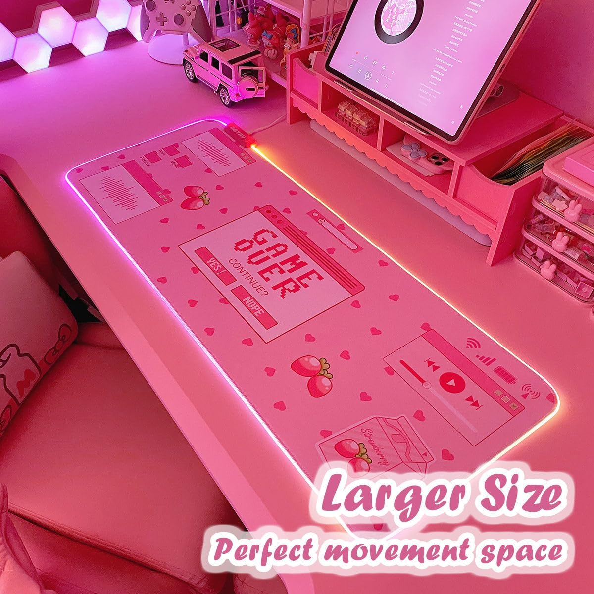 Pink RGB Gaming Mouse Pad 31.5x12 Inch PC XL Large Extended Glowing Led Light Up Desk Pad Non-Slip Rubber Base Computer Mouse Pad Cute Mousepad Mat 31.5x12 Inch