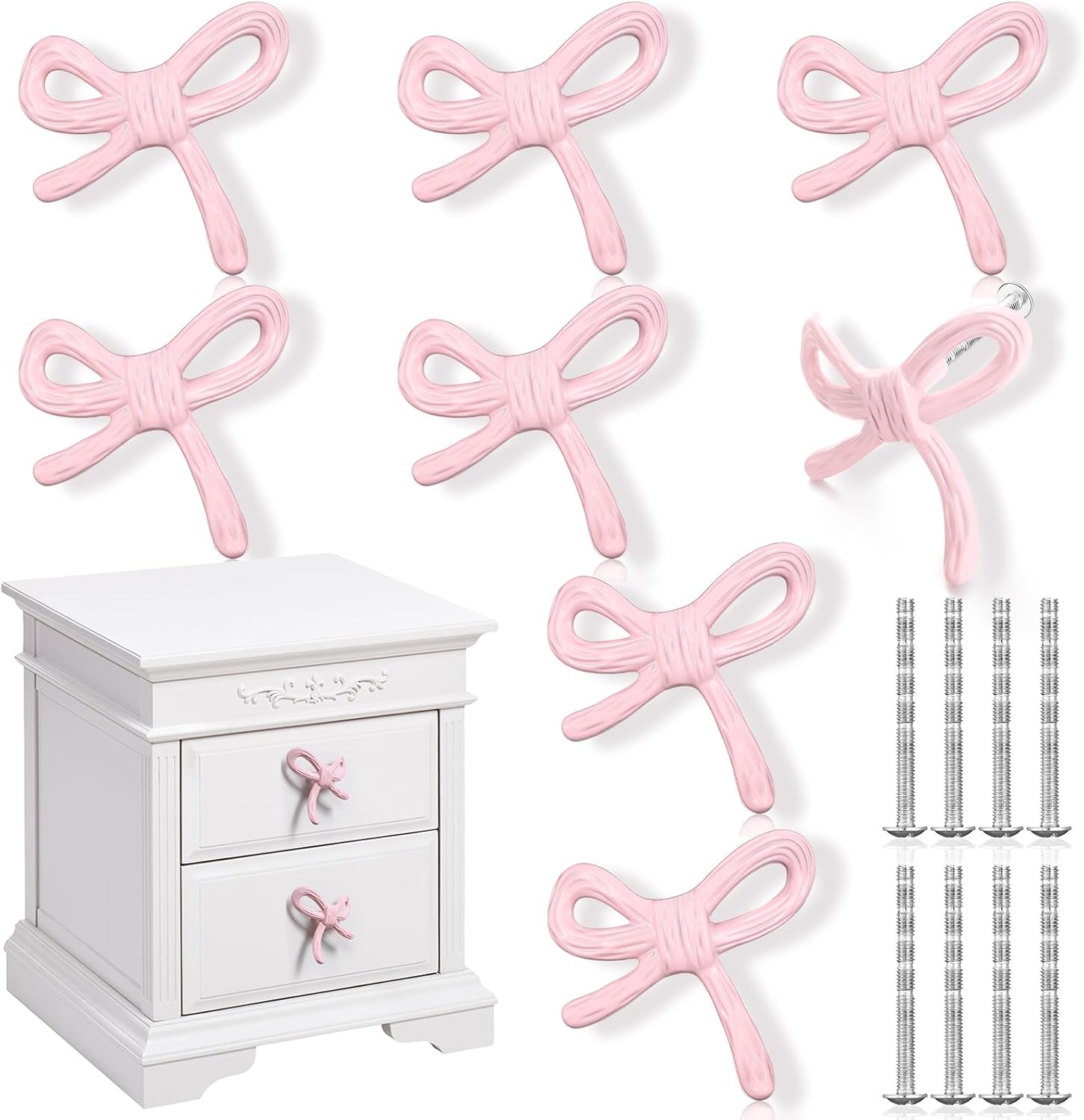 Vintage Pink Bow Drawer Knobs Matel Bow Dresser Knobs Handles for Dresser Handles for Home Bedroom Kitchen Cabinets Hardware Cupboard  (1.6 x 1 Inches)