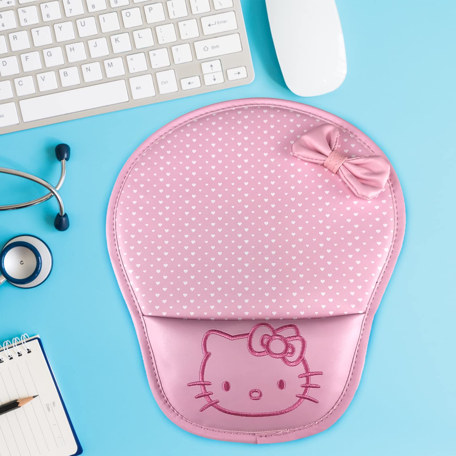 Hello Kitty Mouse Pad Wrist Protected Computer PU Leather Wrist Rest Mouse Pad Mat (Pink)