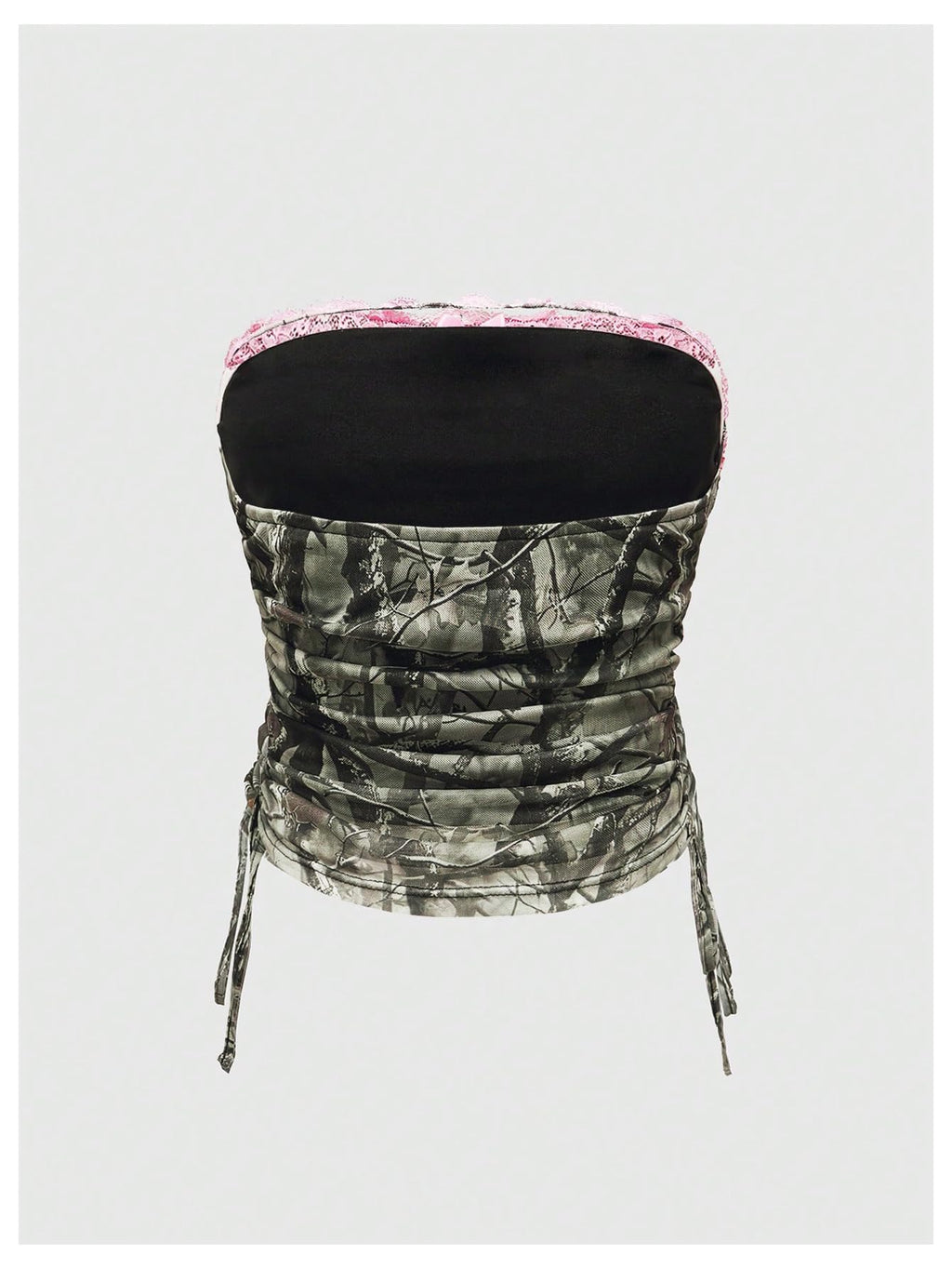 Women's Rhinestone Y2k Ruched Camo Bow Top Coquette Lace Tube Tops Cute Bandeau