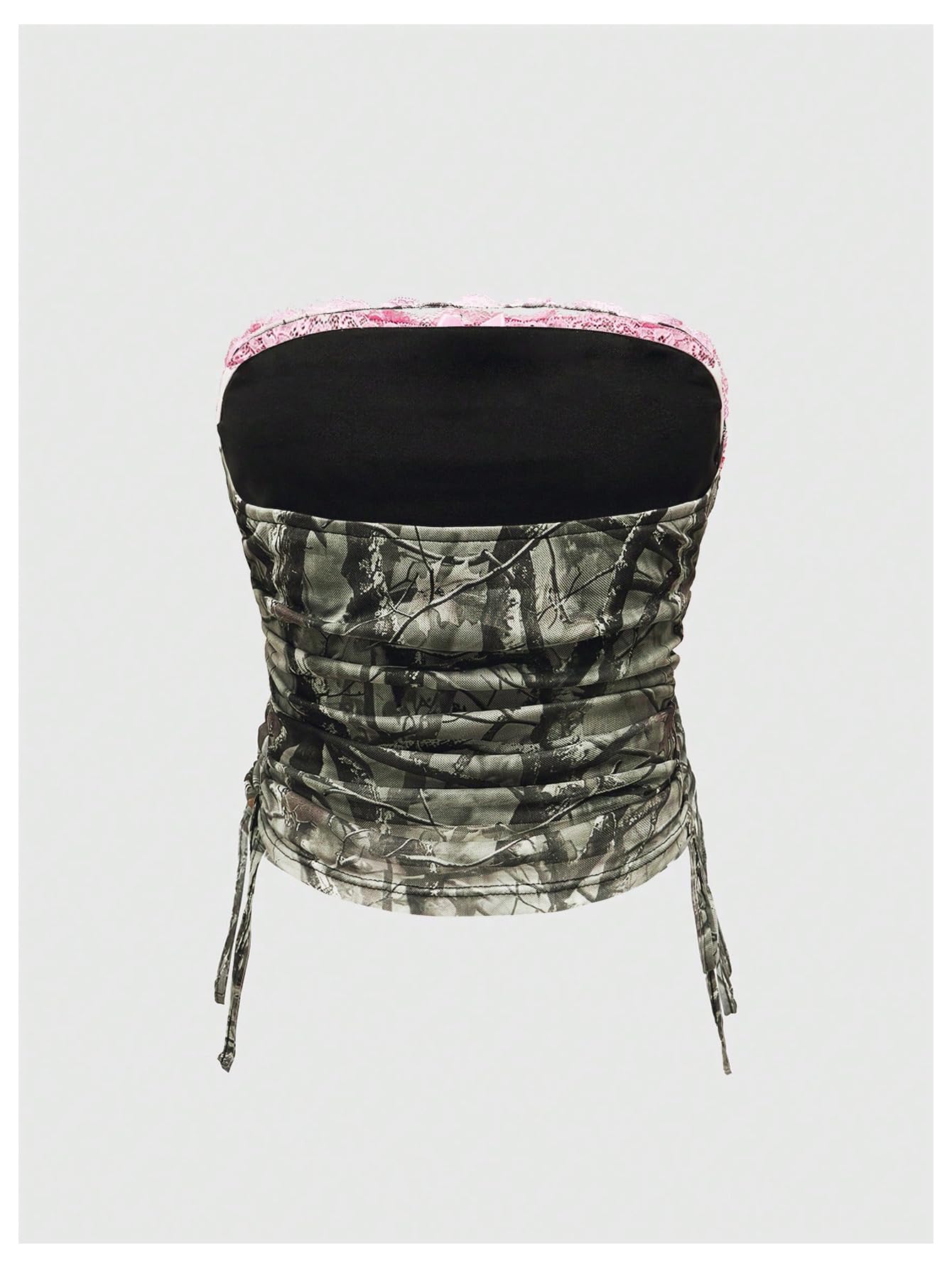 Women's Rhinestone Y2k Ruched Camo Bow Top Coquette Lace Tube Tops Cute Bandeau