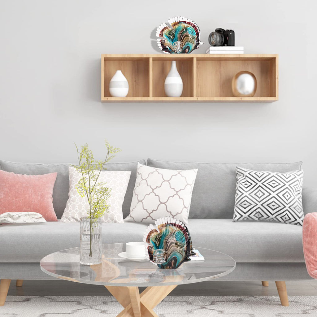 Hand Blown Glass Conch - Coastal Home Decor Conch Corners, Glass Art Conch Sculptures, Office Decor Blown Glass Art, Living Room Table Centerpieces, Bathroom Shelf Tops And Cabinet Decor