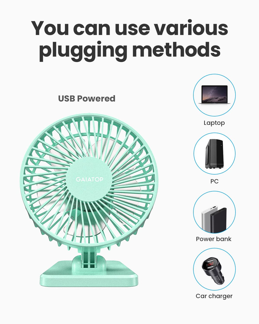 USB Desk Fan, Small But Powerful, Personal Portable Quiet 3 Speeds, Adjustable Mini Table Desktop fan for Cooling
