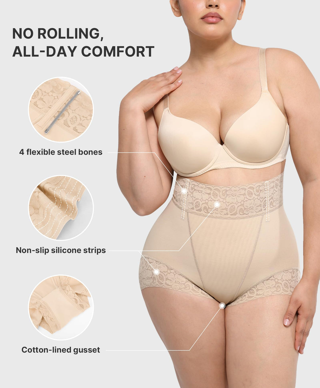Shapewear for Women Tummy Control Short Faja Body Shaper Compression Panties Mid Waisted Briefs Lace Underwear