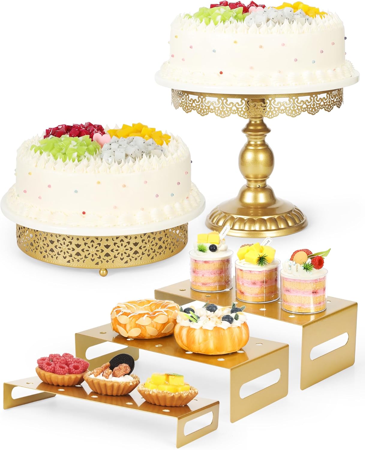 Fancy 5Pcs Cake Stands Set Metal Round Cupcake Holder Cookies Dessert Display Plate Serving Tower Tray Platter with Handle