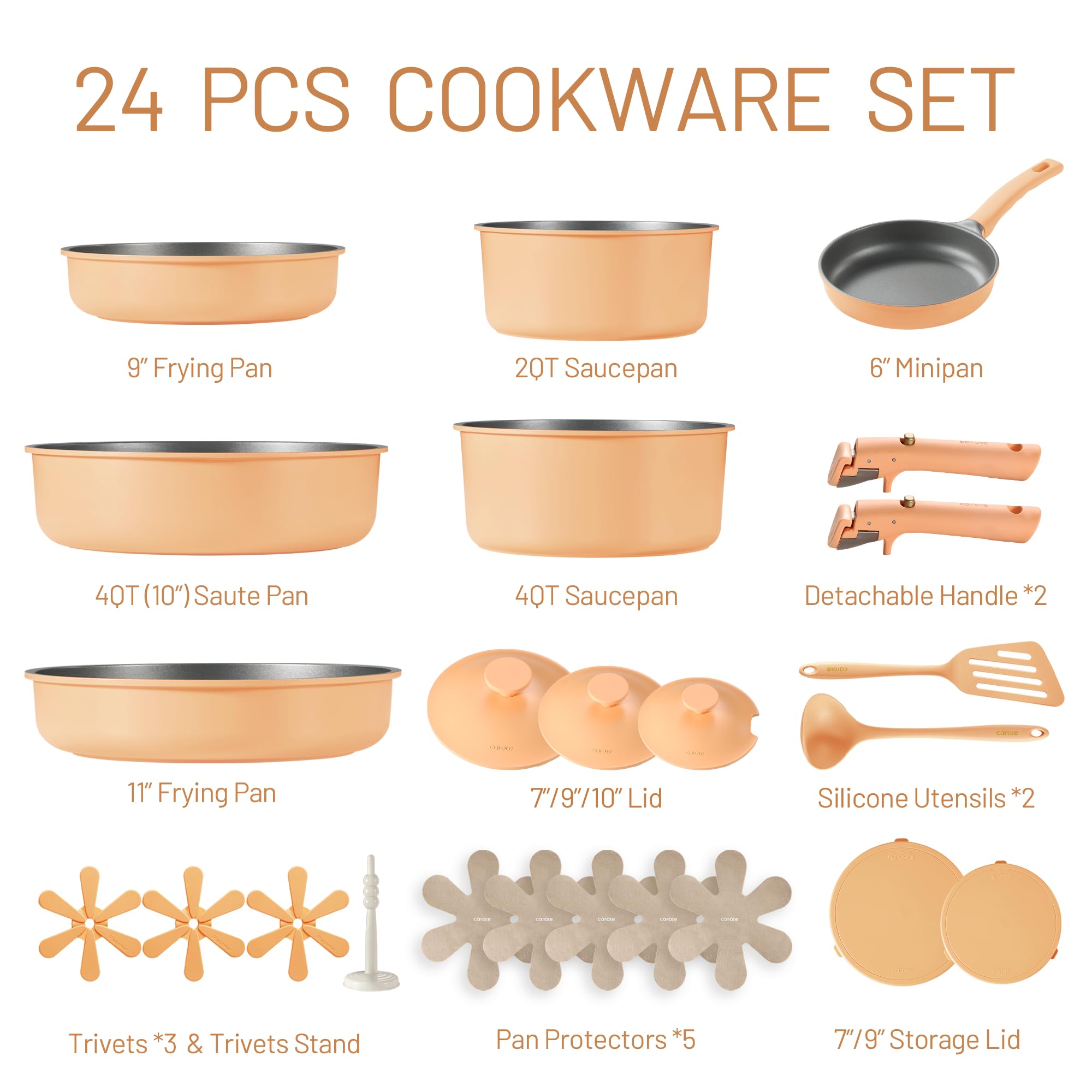 Pots and Pans Set Non Stick, Nonstick Cookware Set, Oven/Dishwasher/Fridge Safe Pots and Pans, RV Safe Cookware, 23pcs Gift Set Detachable Handle