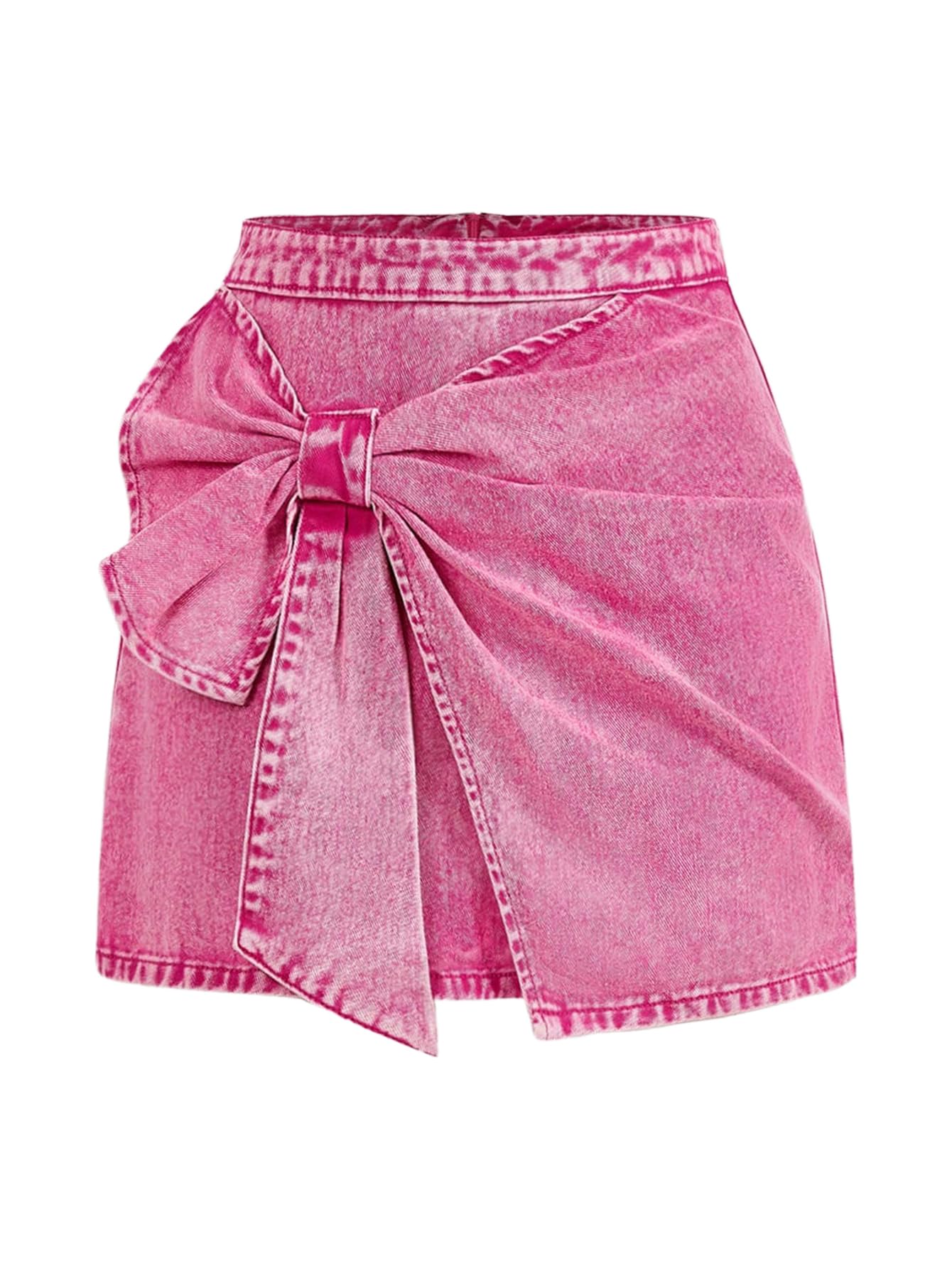 Women's High Waisted Big Bow Wrap Front Mini Bodycon Denim Skirts