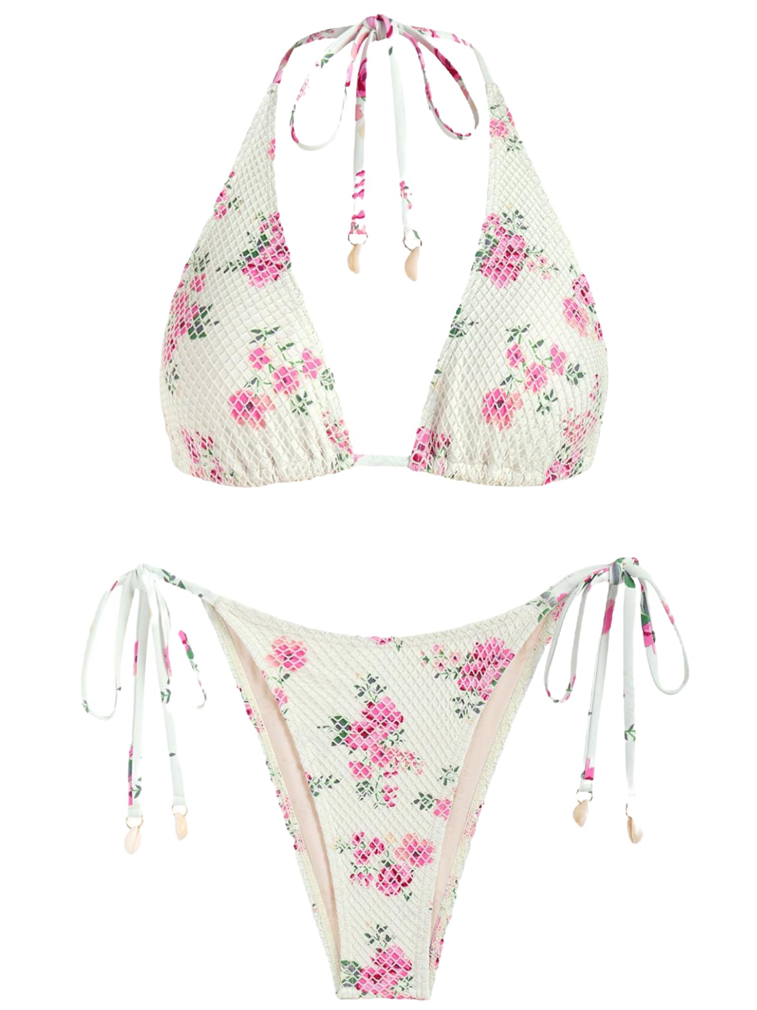 Women's Multiway Triangle Bikini â€?Fishnet Tie-Side Bandeau & Halter Swimsuit Set