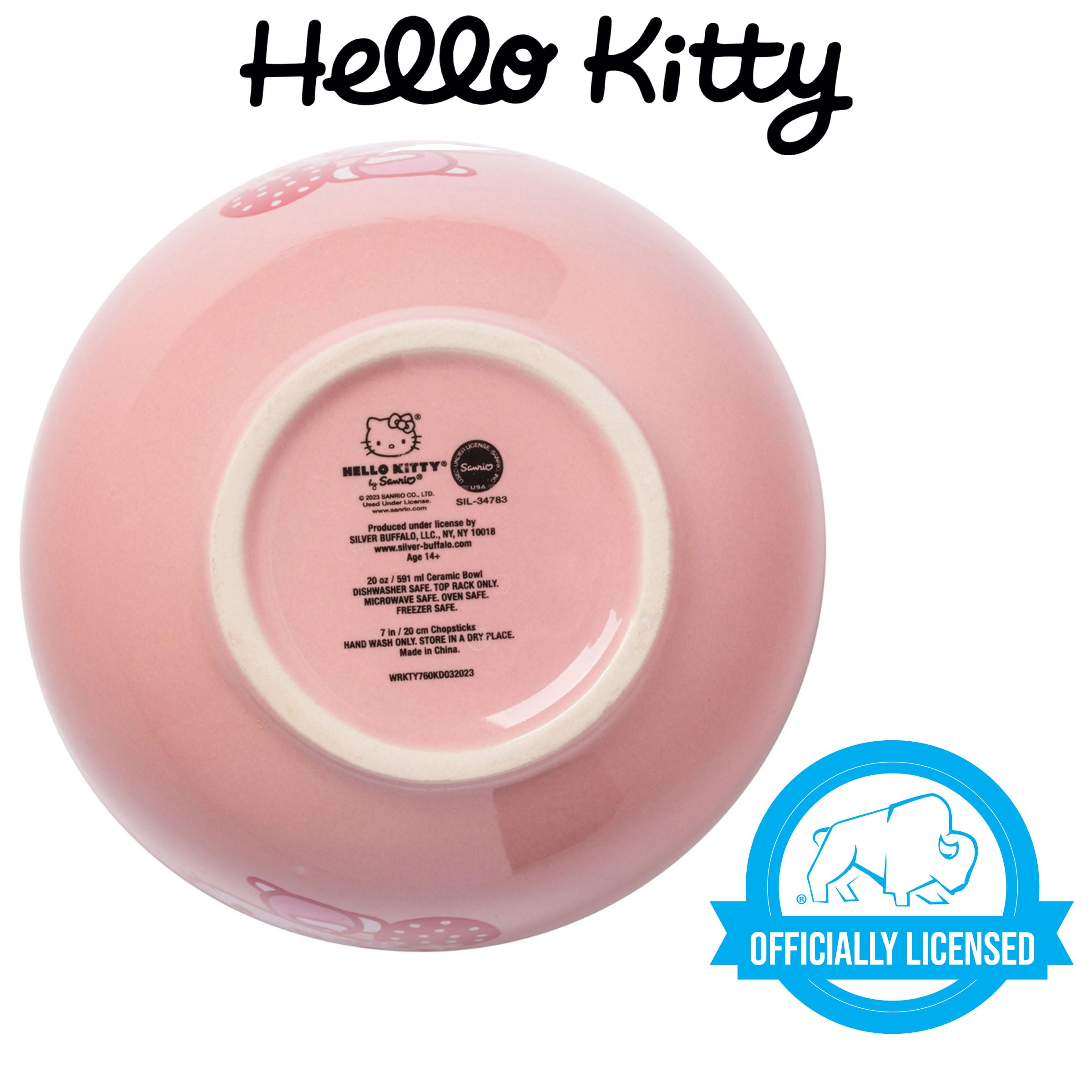 Ceramic Sanrio Hello Kitty Ramen Noodle Rice Bowl with Chopsticks, Microwave Safe