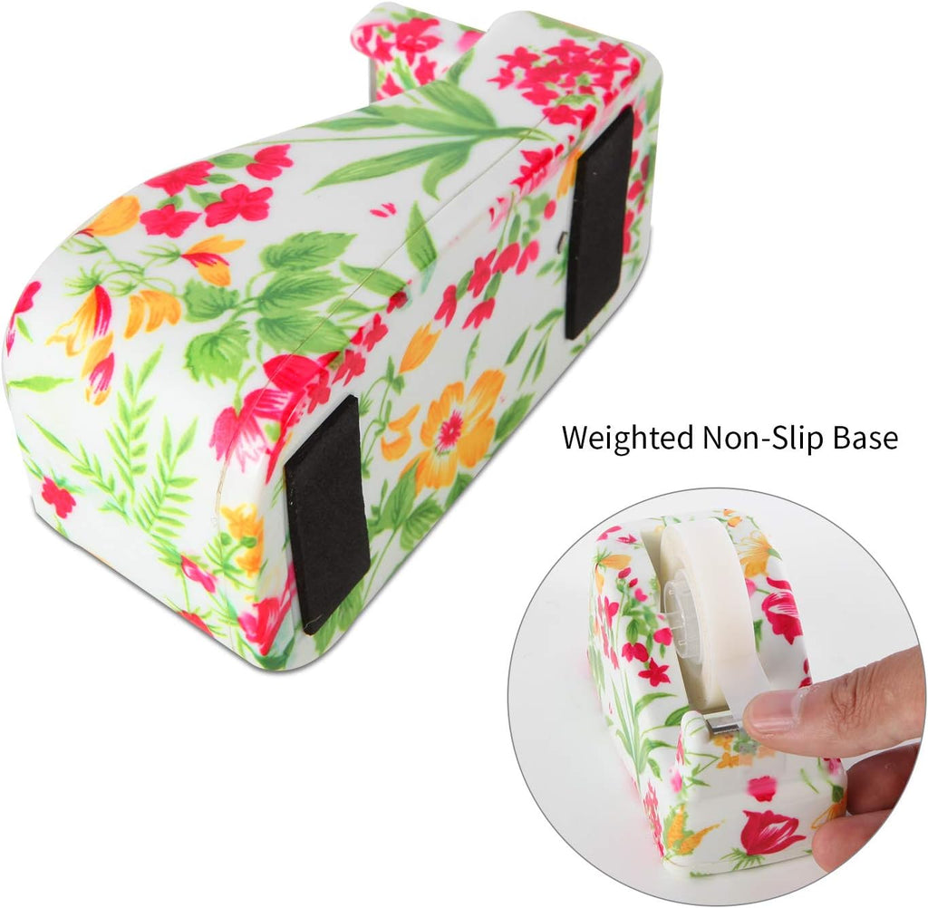 Cute Tape Dispenser Desk Cute Home Office Desk Supplies Fun Desk Accessories Floral Tape Dispenser Cute Office Supplies for Women Desk Weighted Non-Skid Non-Slip Base Tape Dispensers