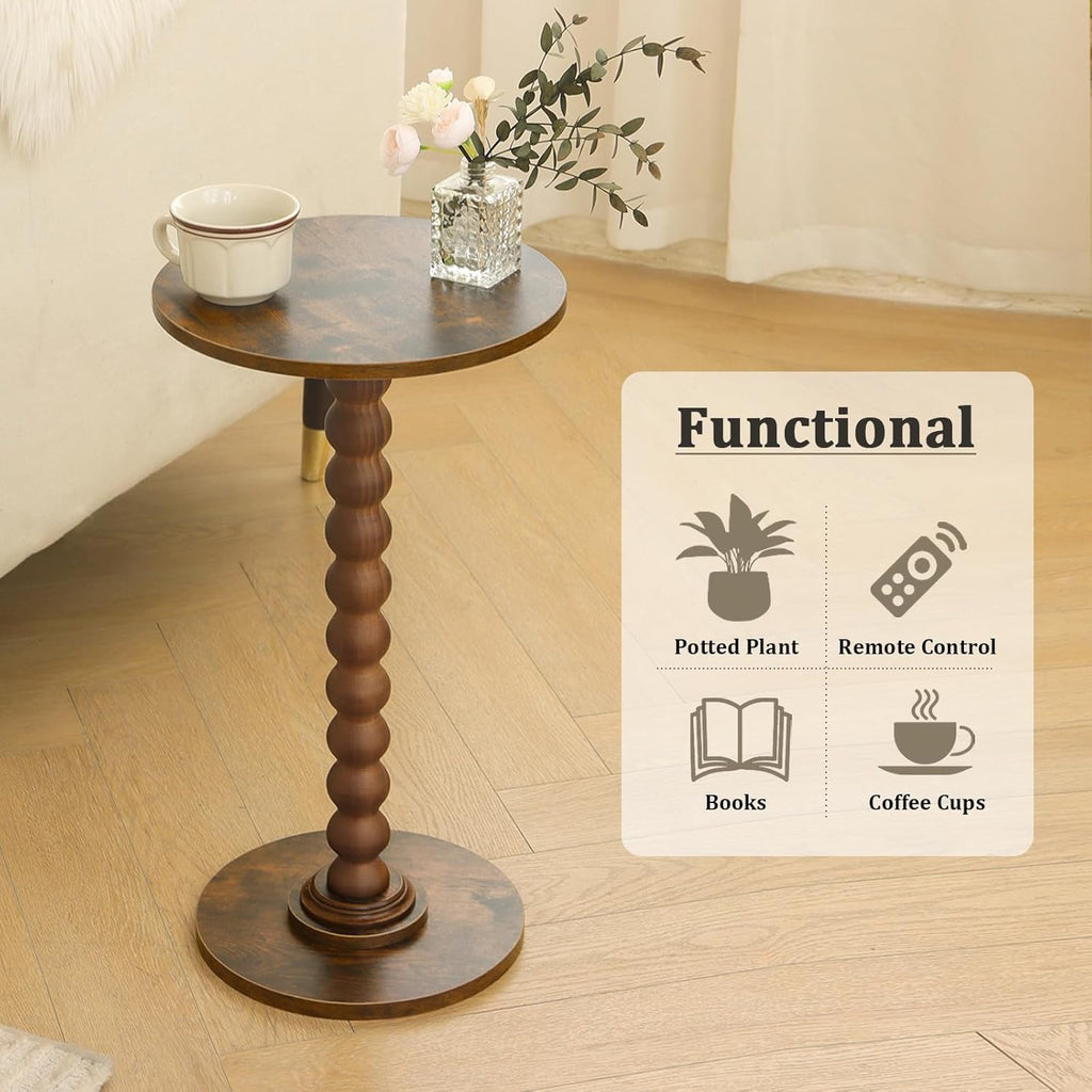 Round Side Table, Small Drink Table for Small Spaces, Modern Accent End Table Nightstand with Solid Wood Leg for Living Room, Bedroom, Corners, and Office
