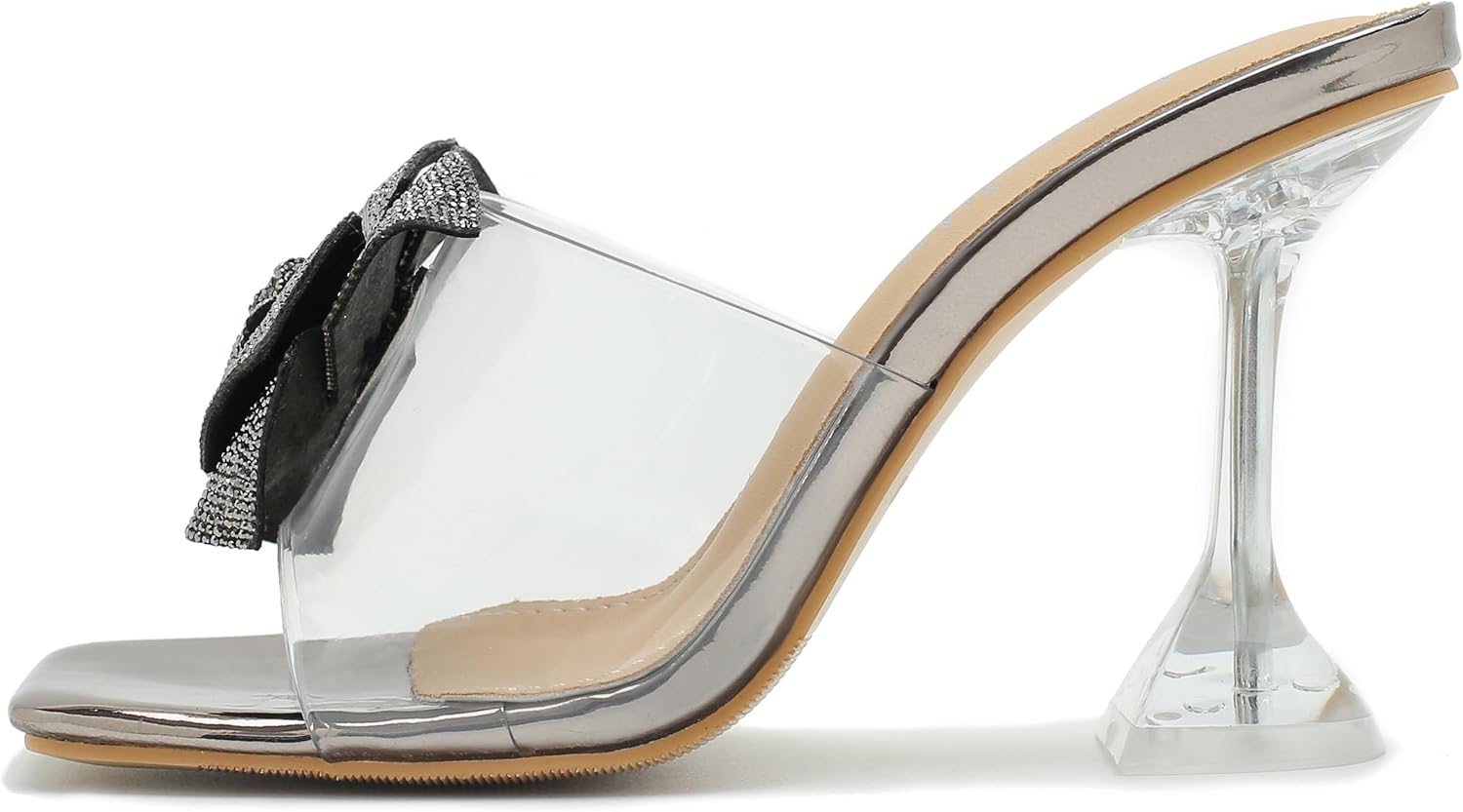 Women's Crystal Flower Heels Square Toe Heeled Sandals