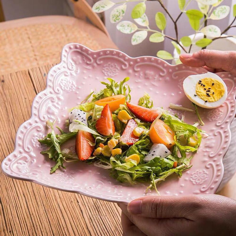 Elegant Square Embossed Lace Plate Bone China Dessert Plate Ceramic Plate Afternoon Tea