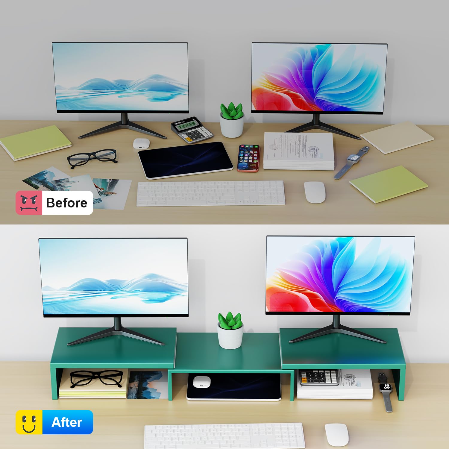 Dual Monitor Stand for Desk, Metal Monitor Riser, Office Supplies and Accessories