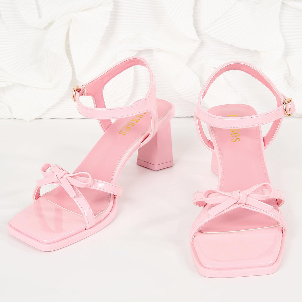 High Heels for Women Bow Block Chunky Heels Square Open Toe Sandals Strappy Heels