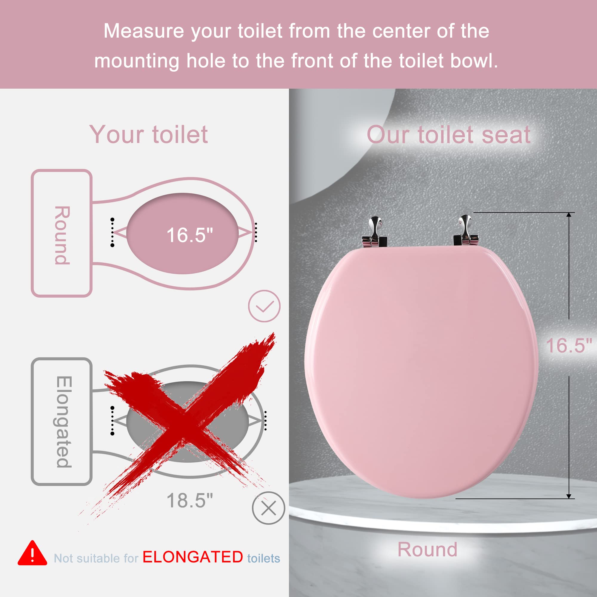 Round Toilet Seat Natural Wood Toilet Seat with Zinc Alloy Hinges, Easy to Install also Easy to Clean, Scratch Resistant