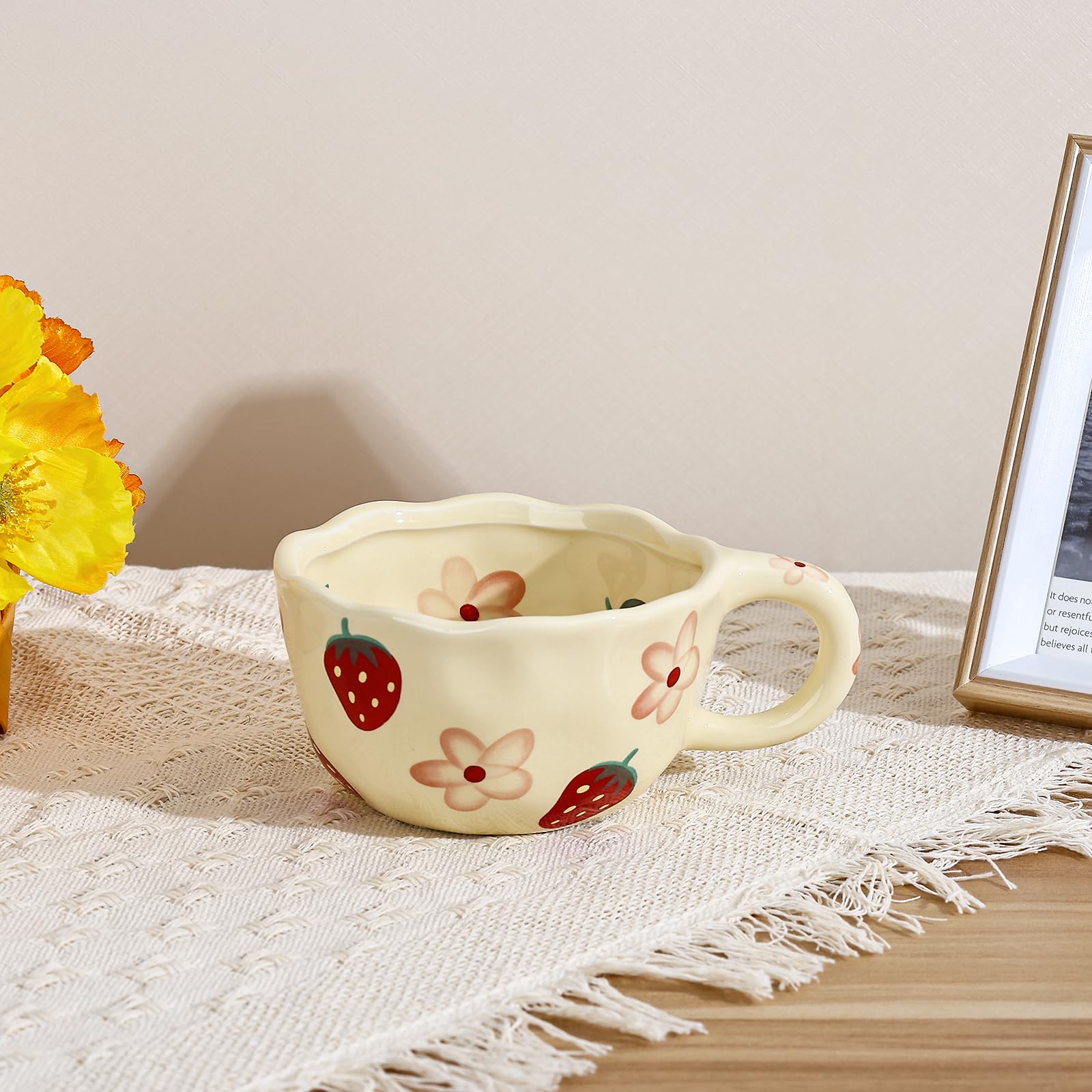 Ceramic Coffee Mug, Cute Floral Fruit Cup, Couple Mugs 8.5 oz/250 ml