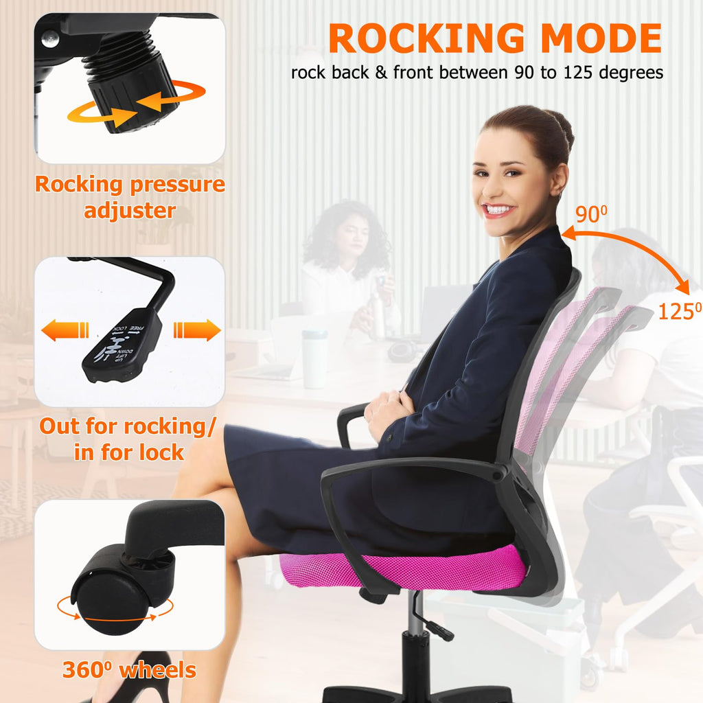 Mesh Desk Chair Ergonomic Computer Chair with Lumbar Support Armrest Mid Back 360 Degree Rolling Swivel Adjustable Height