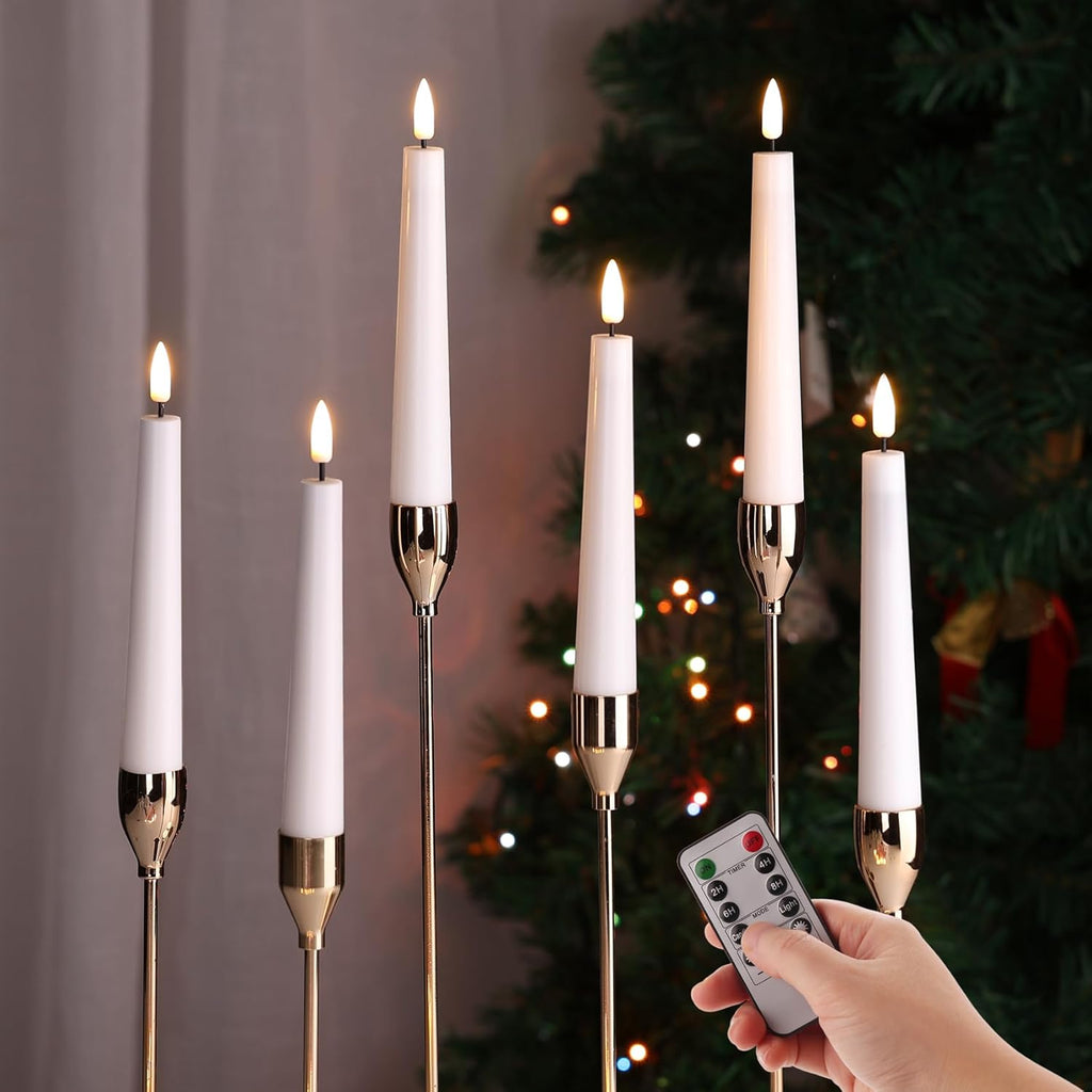 Short Flameless Taper Candles with Remote, Flickering Battery LED Wax Candlesticks Set of 6