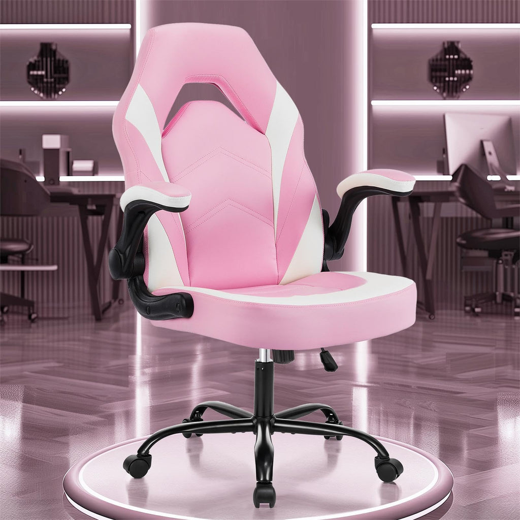Ergonomic Office Executive Adjustable Swivel Task PU Leather Racing Chair with Flip-up Armrest