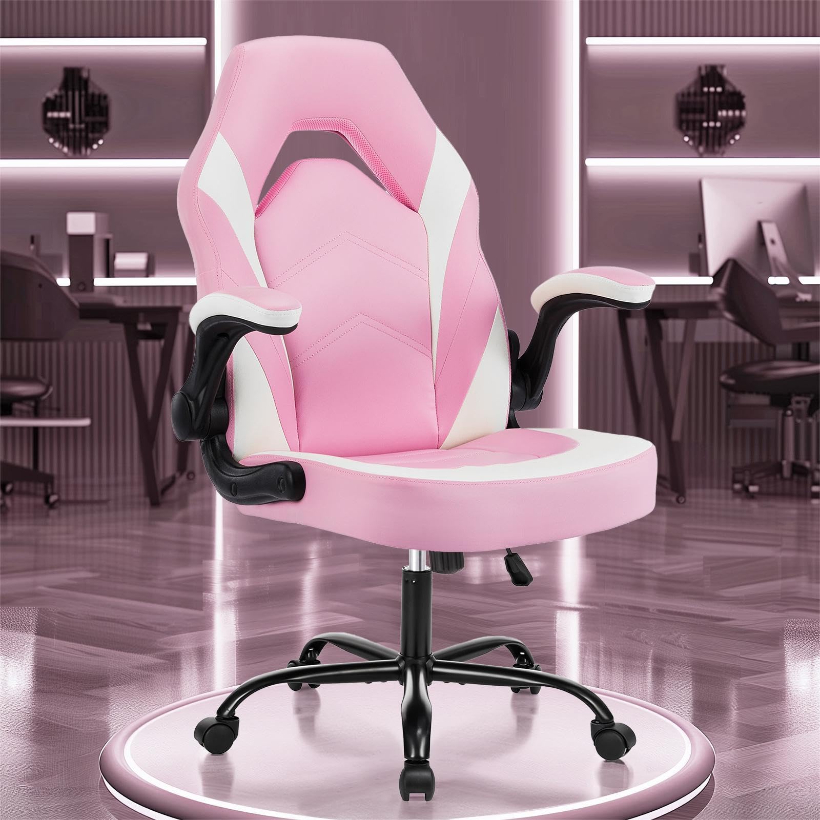 Ergonomic Office Executive Adjustable Swivel Task PU Leather Racing Chair with Flip-up Armrest