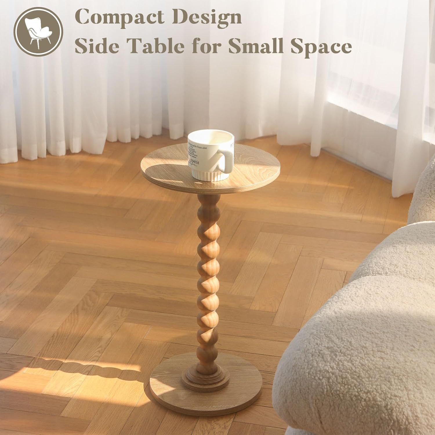 Round Side Table, Small Drink Table for Small Spaces, Modern Accent End Table Nightstand with Solid Wood Leg for Living Room, Bedroom, Corners, and Office